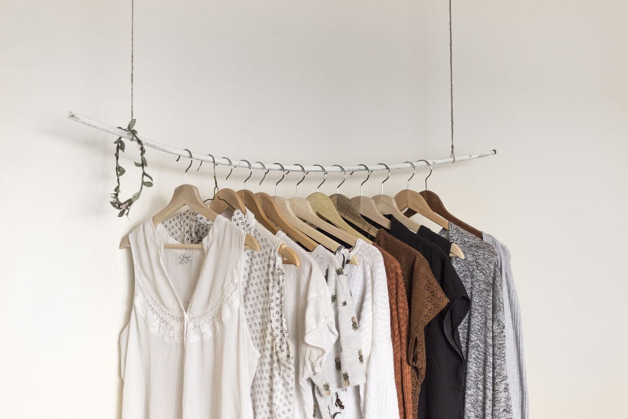Twelve pieces, four colours. Everything on this rail goes with everything else.