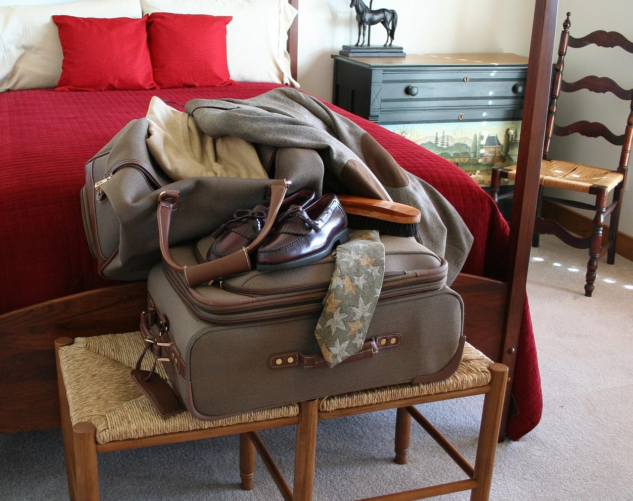 Seven pieces and two pairs of shoes. Leave room for what you will buy.